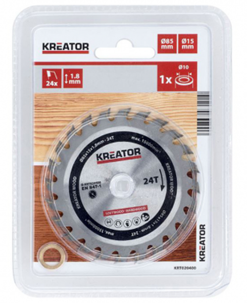 Zāģa ripa kokam Ø85x15x1.8mm, 24 zobi Kreator