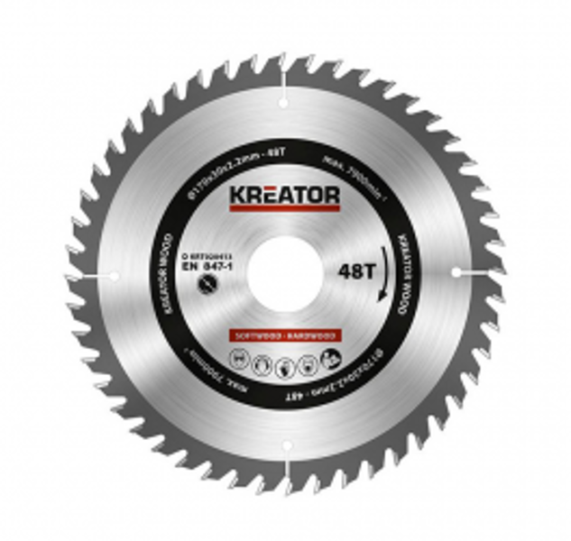 Zāģa ripa kokam Ø170x30x2.2mm, 48 zobi Kreator
