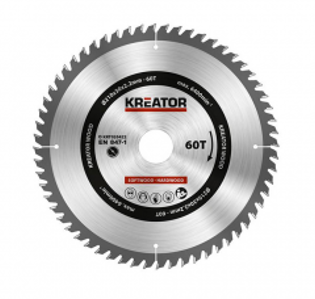 Zāģa ripa kokam Ø210x30x2.2mm, 60 zobi Kreator