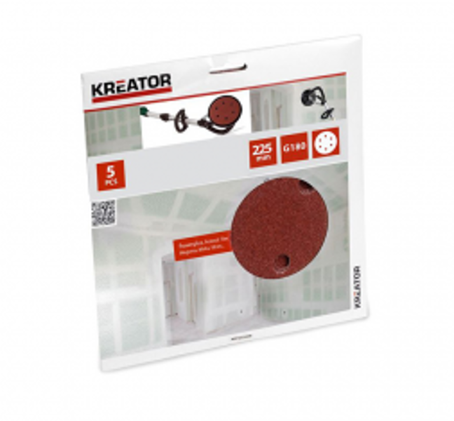 Smilšpapīra disks Ø225mm, G180 (5gab.), auduma bāze Kreator