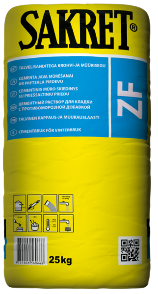 CEMENTA JAVA MŪRĒŠANAI AR PRETSALA PIEDEVU SAKRET ZF M10 25KG