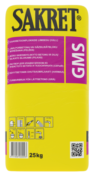 GĀZBETONA UN SILIKĀTA BLOKU LĪME SAKRET GMS PELĒKA M10 25KG