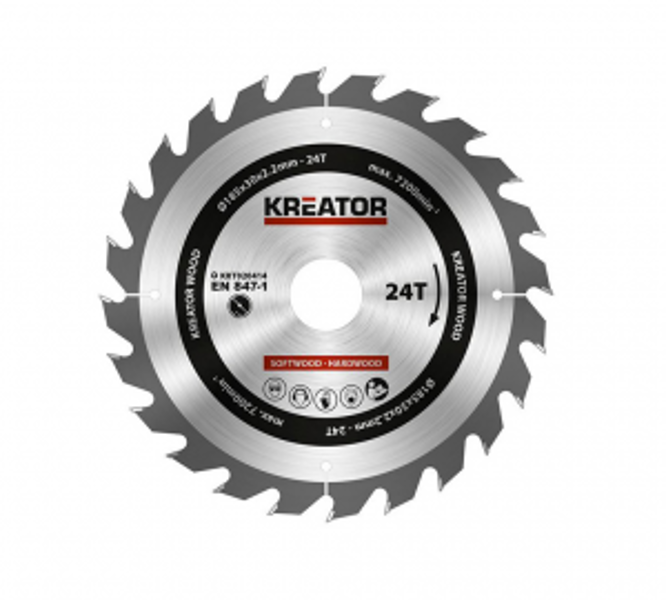 Zāģa ripa kokam Ø185x30x2.2mm, 24 zobi Kreator