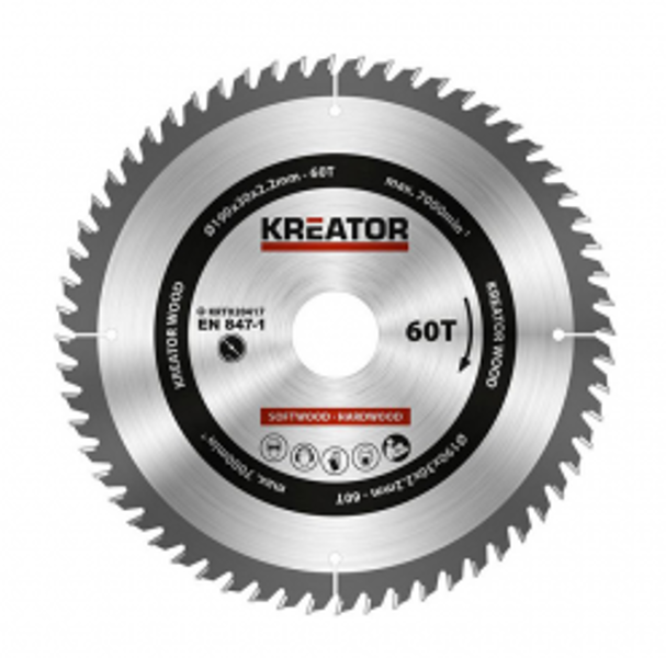 Zāģa ripa kokam Ø190x30x2.2mm, 60 zobi Kreator