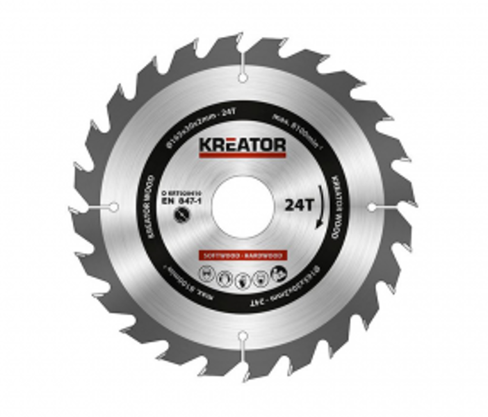 Zāģa ripa kokam Ø165x30x2mm, 24 zobi Kreator